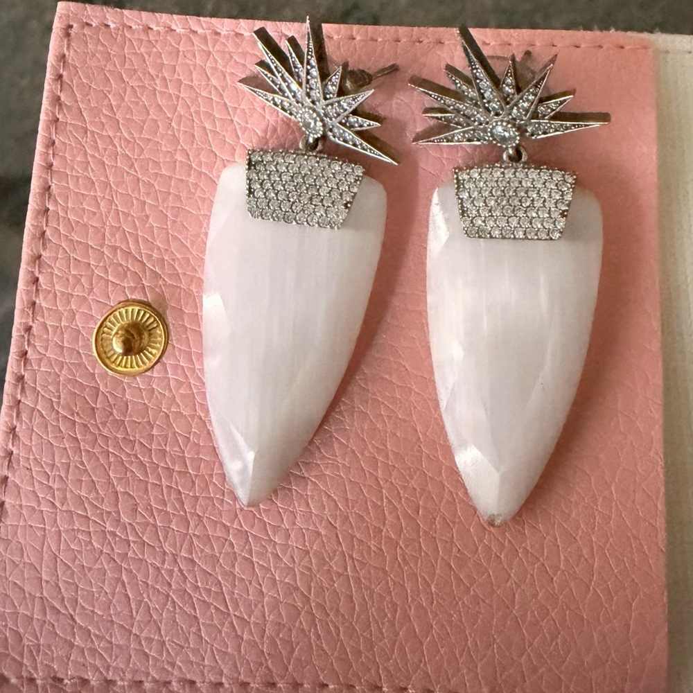 Cats Eye Stone and Swarovski Crystal Earrings from Turkey